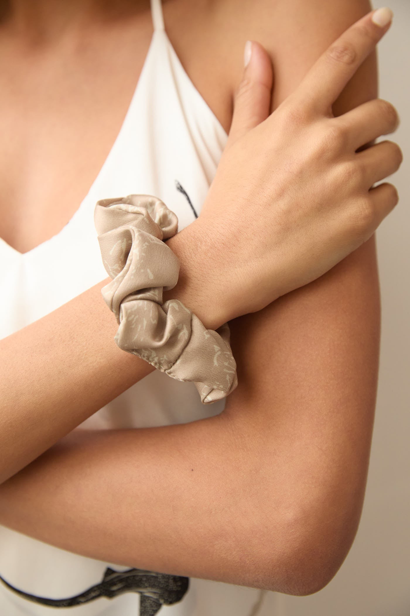 Gold beige silk scrunchie