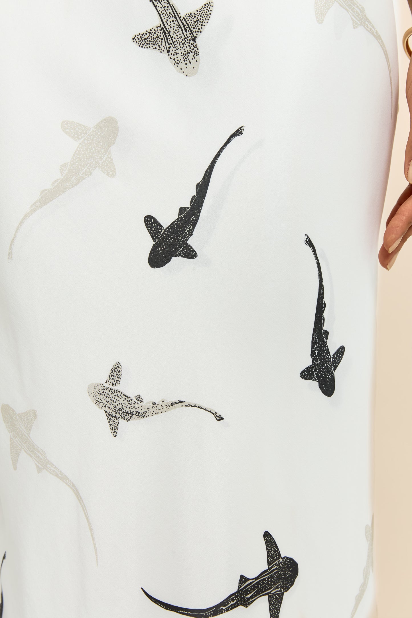 Shark printed silk slip dress.