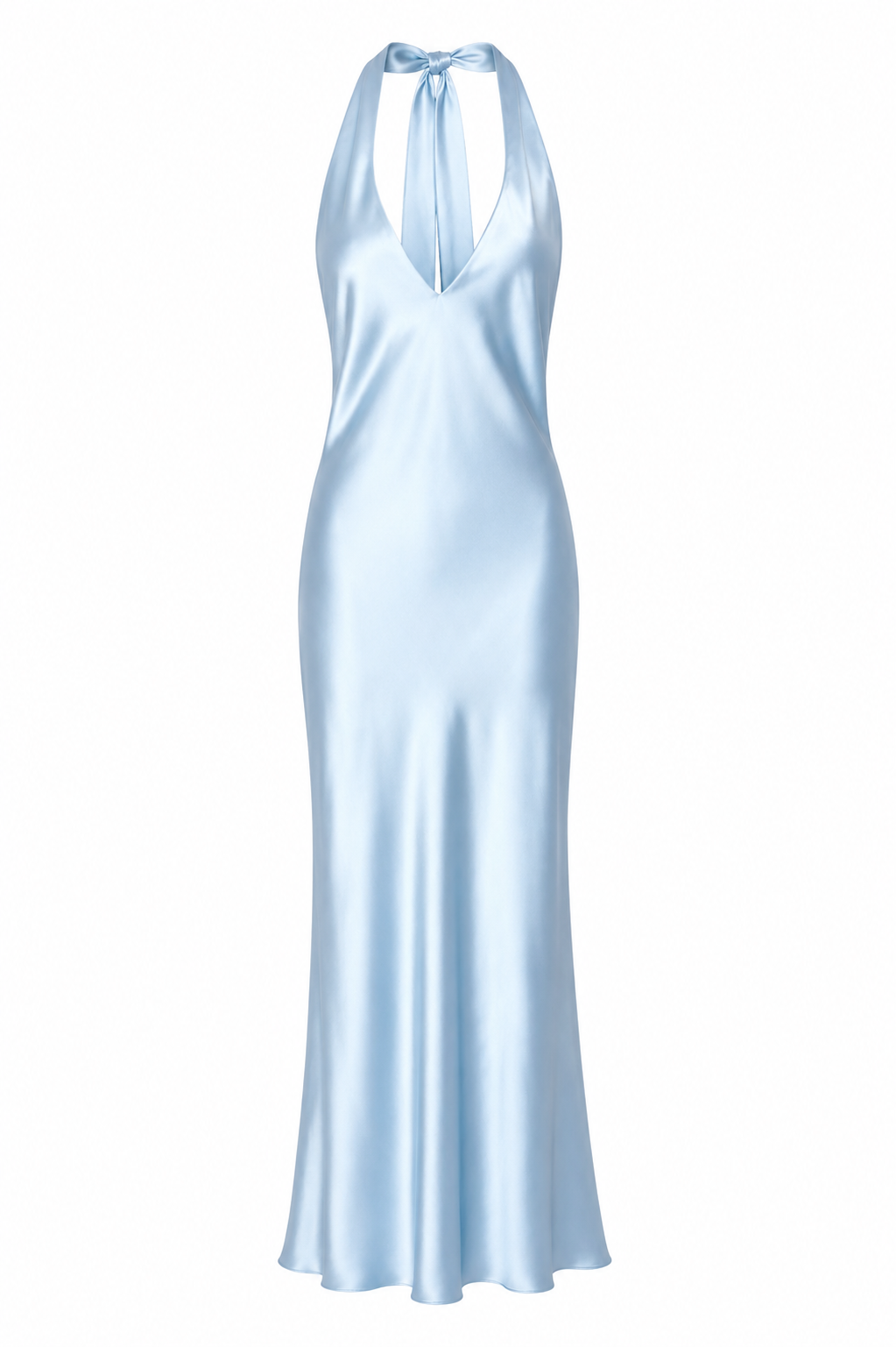 Sky Plunge Neck Maxi Silk Slip Dress