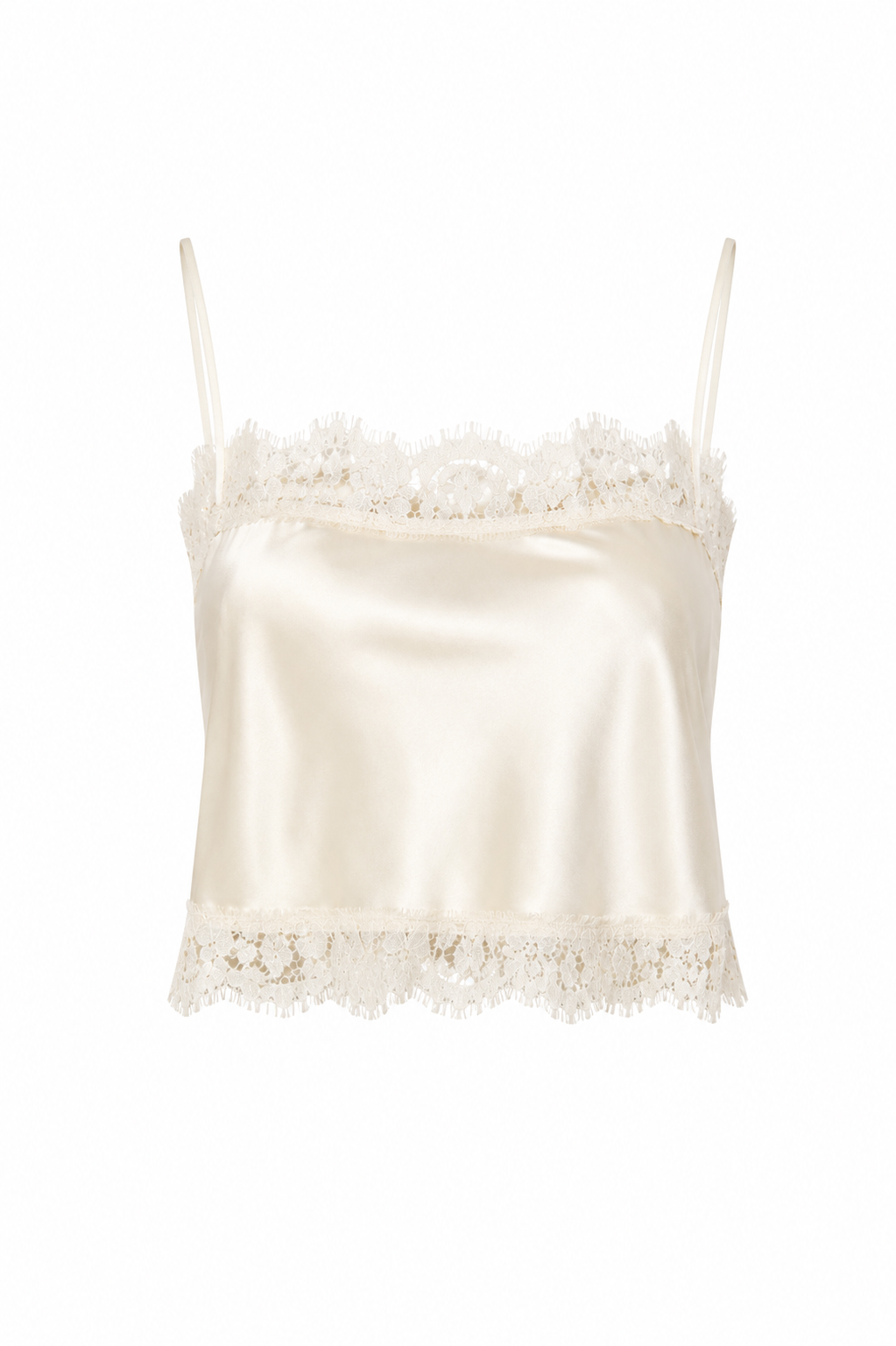 Cream Lace Trim Cropped Silk Top