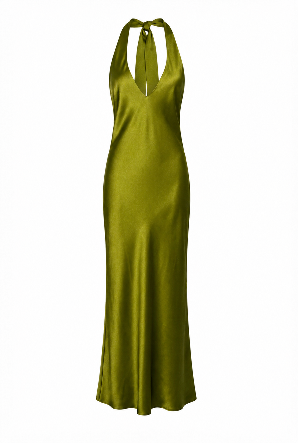 Olive Plunge Neck Maxi Silk Slip Dress