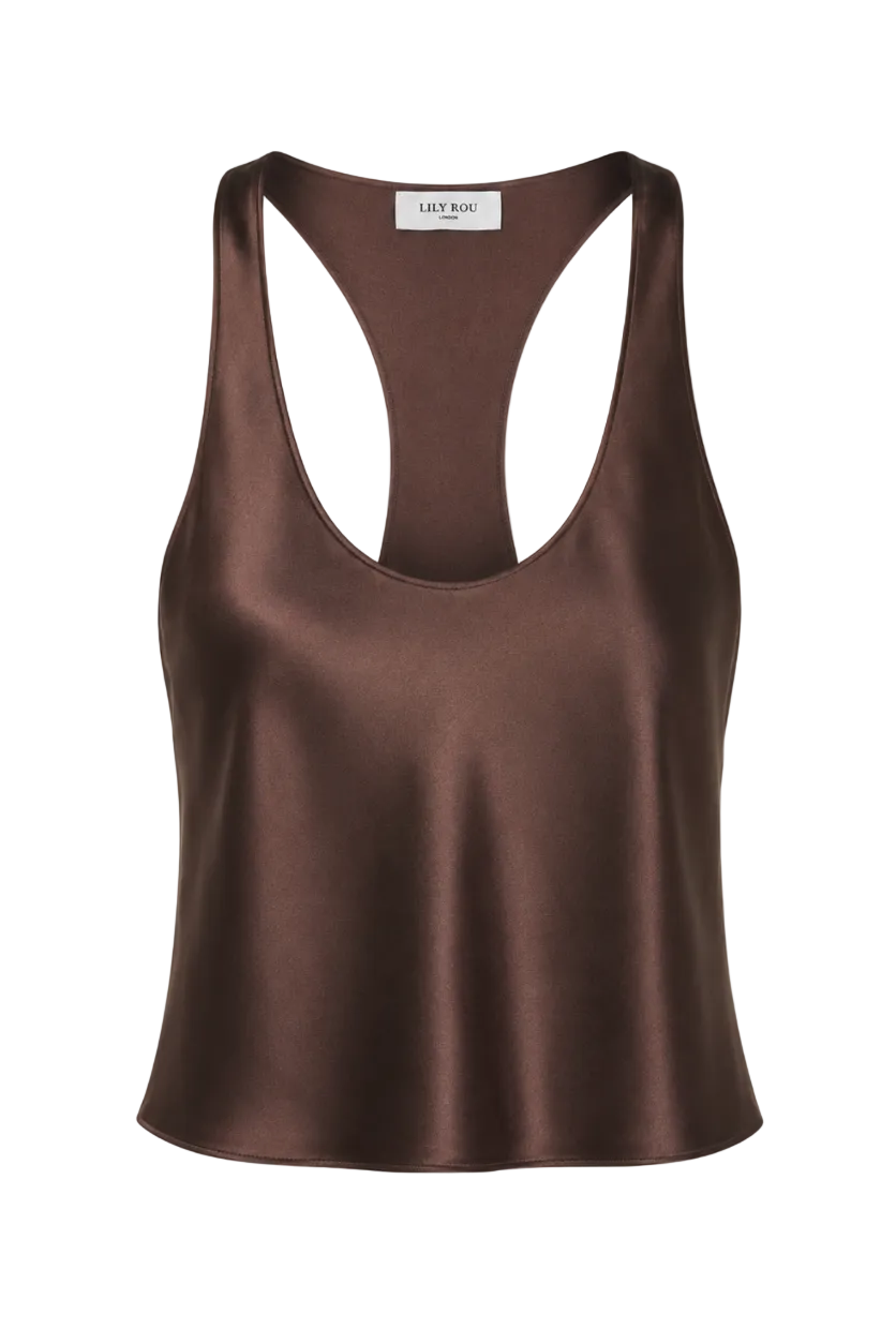 Chocolate Racer-Back Silk Tank Top