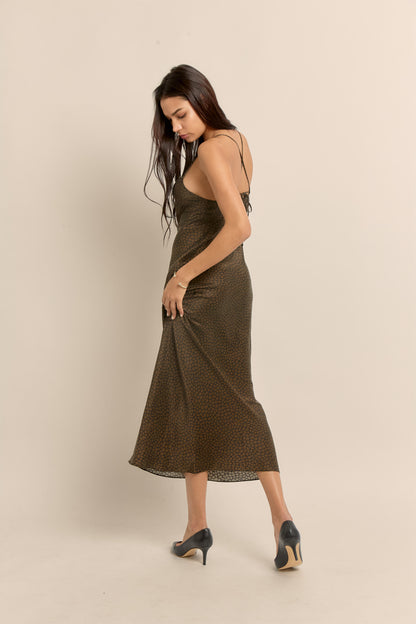Black and brown animal print silk slip dress worn styled for everyday luxury to evenings out.
