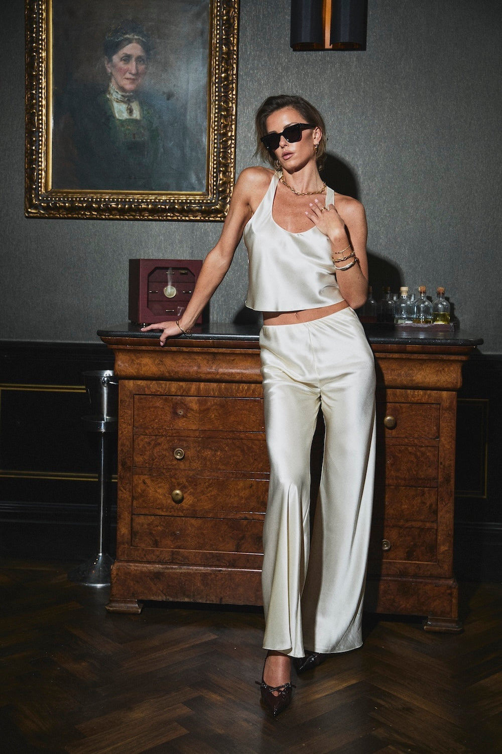 Cream Bias-Cut Silk Trousers – Lily Rou