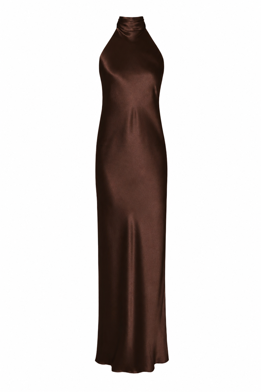 Chocolate Halter Neck Maxi Silk Slip Dress