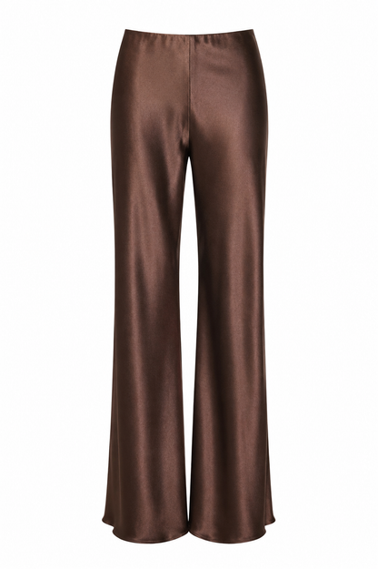Chocolate Bias-Cut Silk Trousers