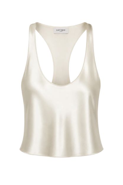Cream Racer-Back Silk Tank Top
