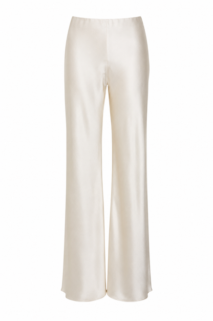 Cream Bias-Cut Silk Trousers